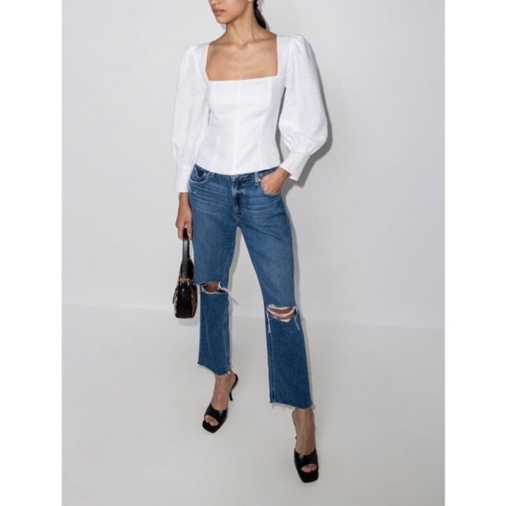 NWOT Reformation Stilton Square Neck Puff Long Sleeve Linen Top in White Size 10